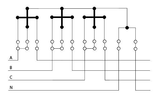 Схема непосредственного включения трёхфазного счетчика активной энергии